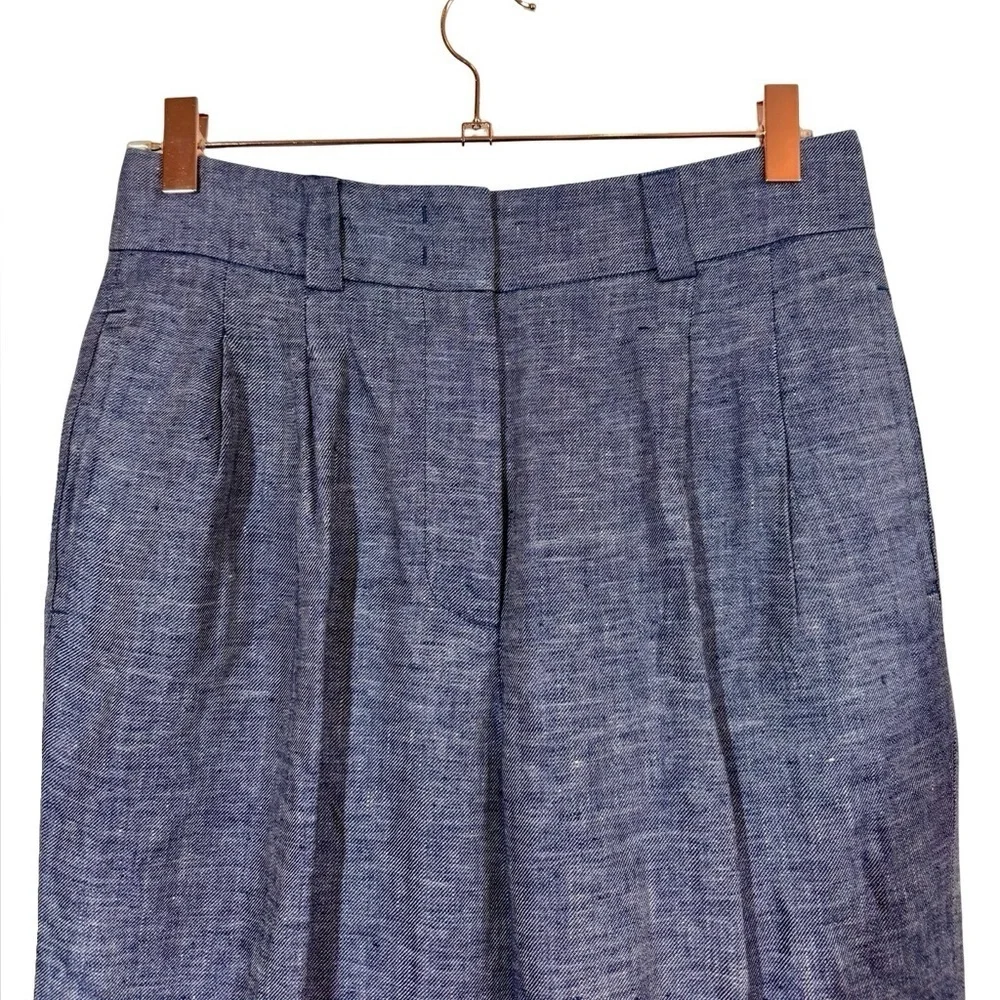 PESERICO Tailored 100% Linen Wide Leg Pleated Cuffed Trousers